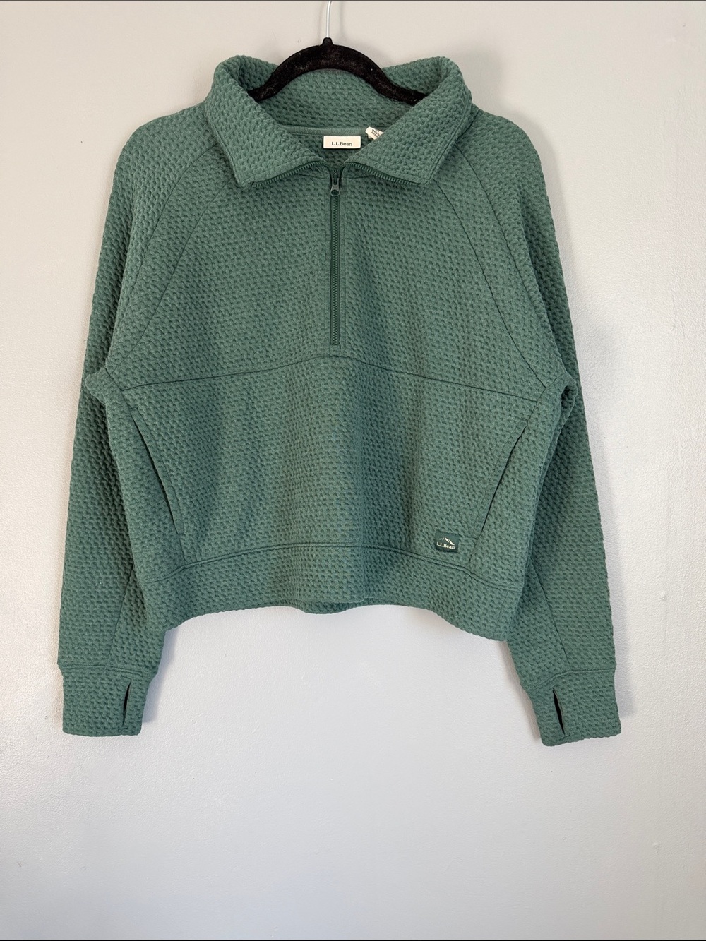 L.L.Bean Ridgeknit Half-Zip Pullover Oversized Textured Sweatshirt Sage Green SP